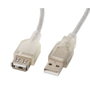 Lanberg Cable de extensión USB 2.0 Macho-Hembra con Ferrita, 1,8 m, Transparente